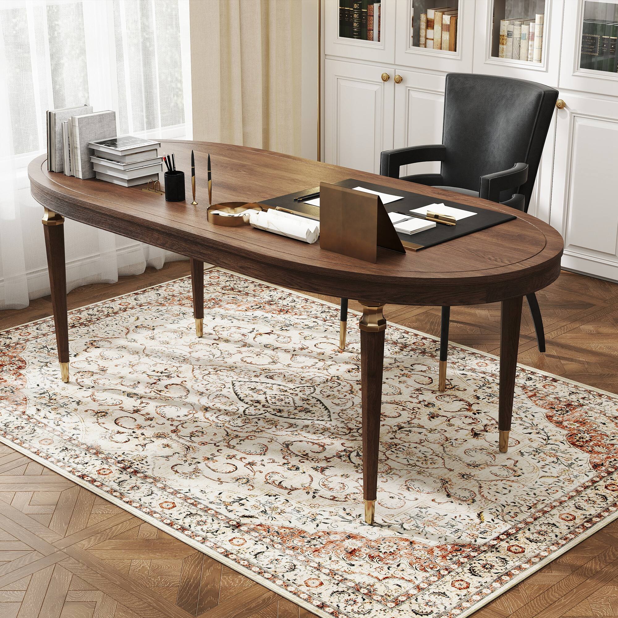 Alt View 8. Homcom - Area Rug 4x6, Machine Washable Non-Slip Classical Floral Print, Mixed-Brown - Mixed Brown.