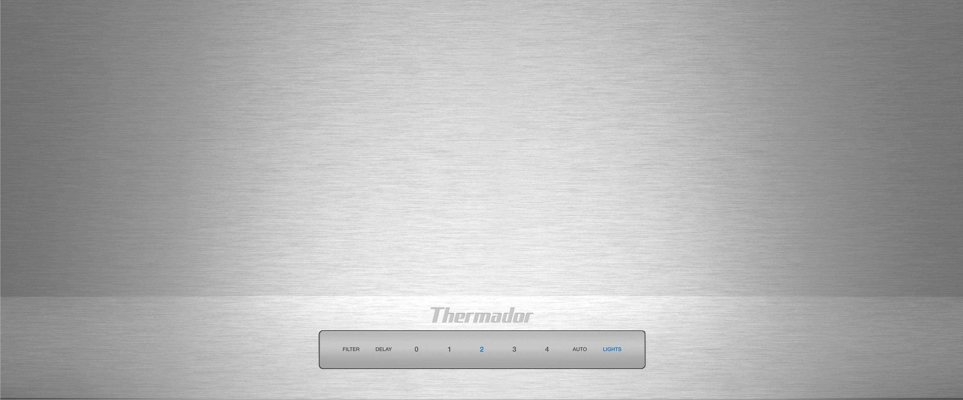 The text on the image reads: "Thermador FILTER DELAY 1 2 3 4 AUTO LIGHTS."