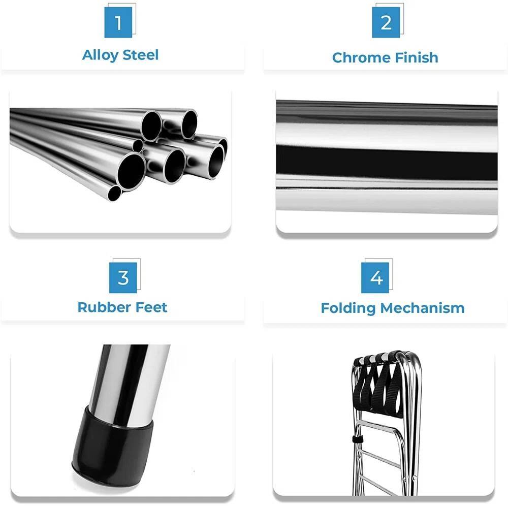 1. Alloy Steel  
2. Chrome Finish  
3. Rubber Feet  
4. Folding Mechanism