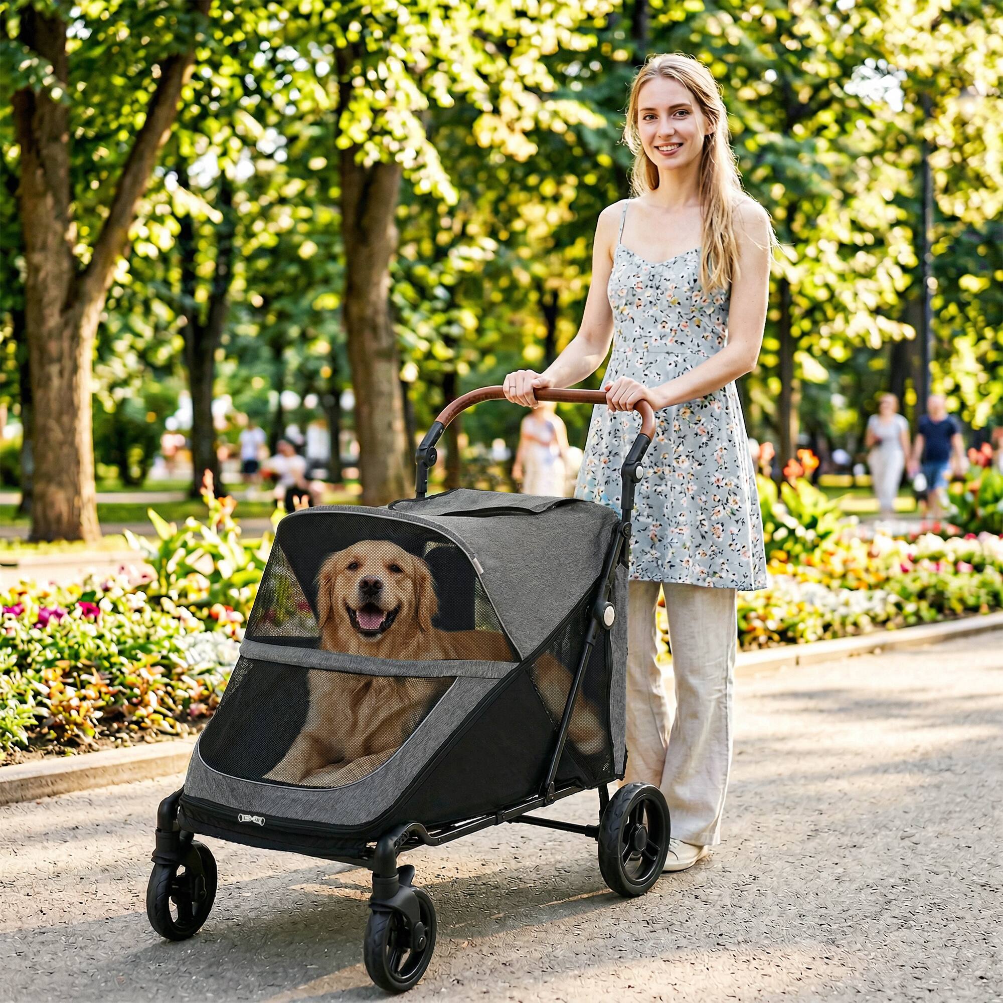 Alt View 1. Pawhut - Stroller for Large Dogs Up to 66 LBS with All-Terrain Spring Suspension - Gray.