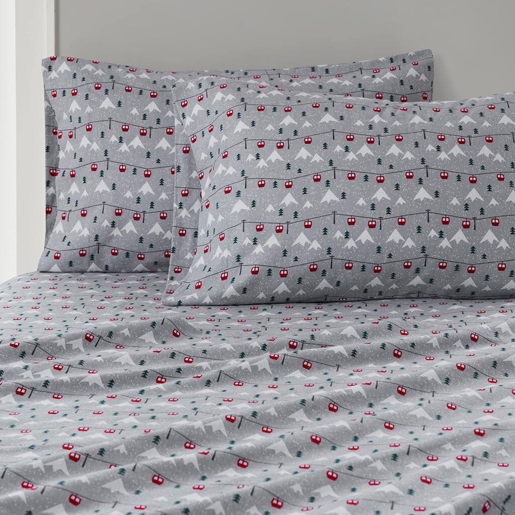 Alt View 2. Gracie Mills - Gracie Mills Kayce Flannel Sheet Set - Grey Ski Jump.