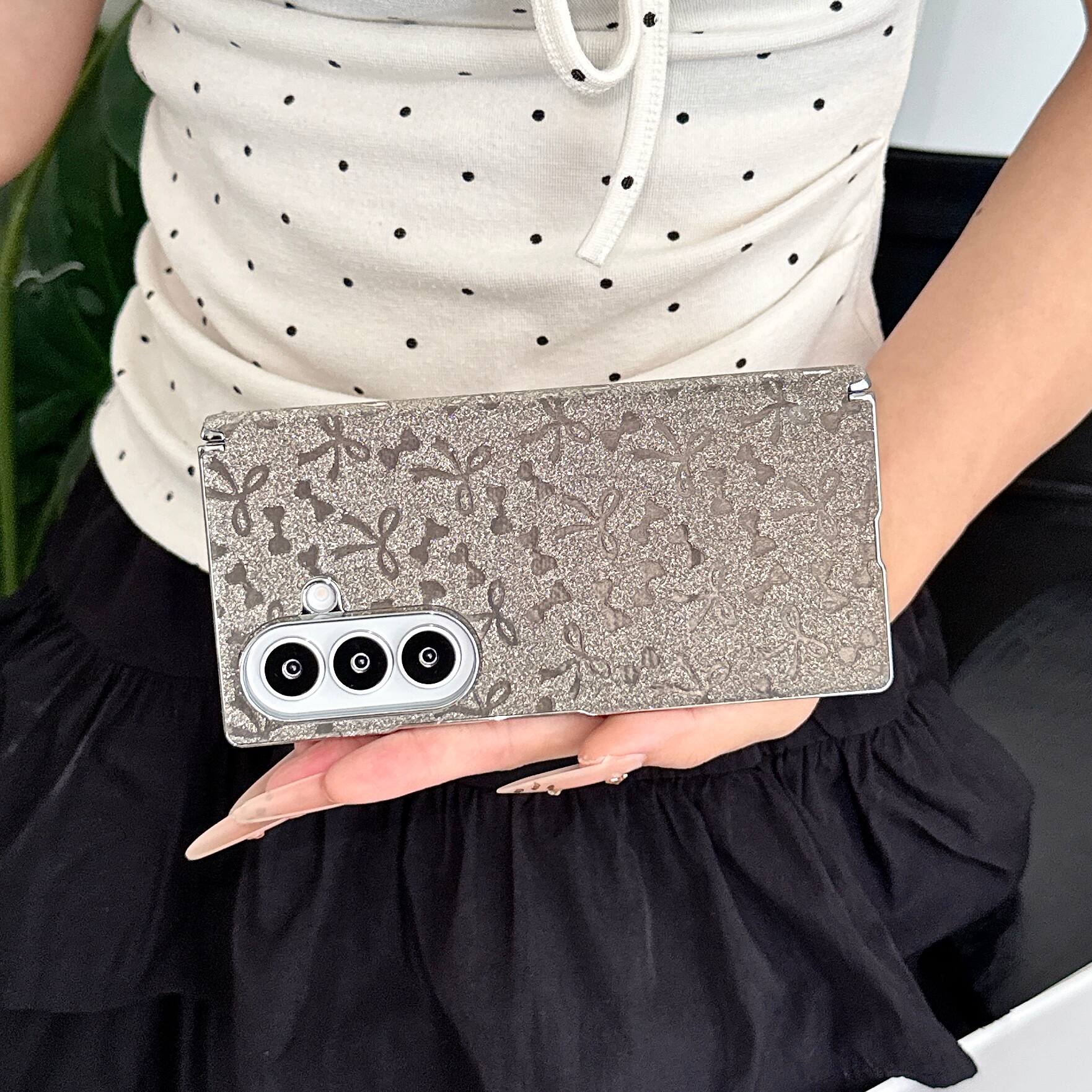 Alt View 2. Dteck - Glitter Electroplated Frame Phone Case for Samsung Galaxy Z Fold8 Ultra, Faux Leather Rigid Plastic Magnetic Hinge Cover - Purple.