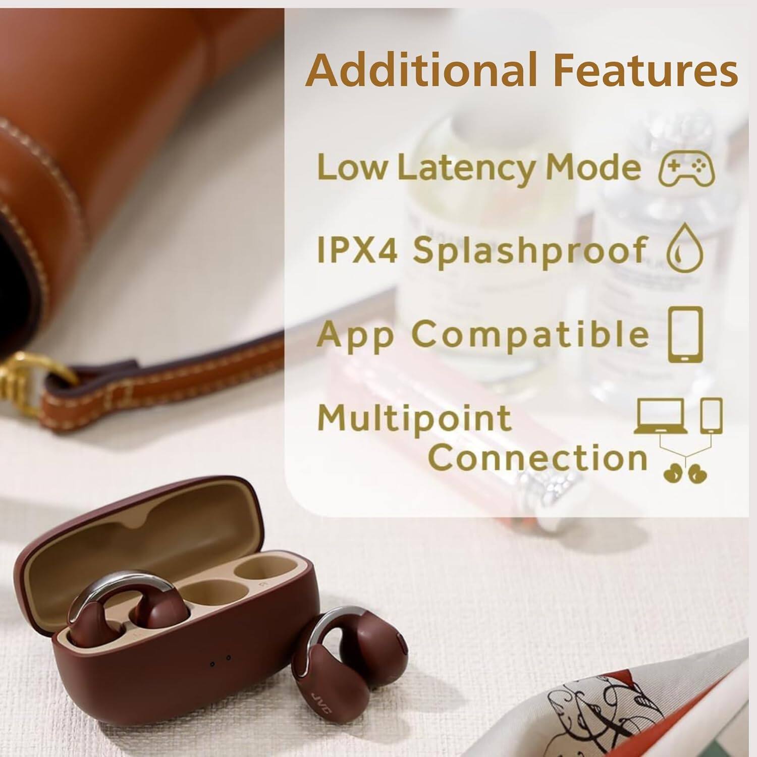 Additional Features  
- Low Latency Mode  
- IPX4 Splashproof  
- App Compatible  
- Multipoint Connection
