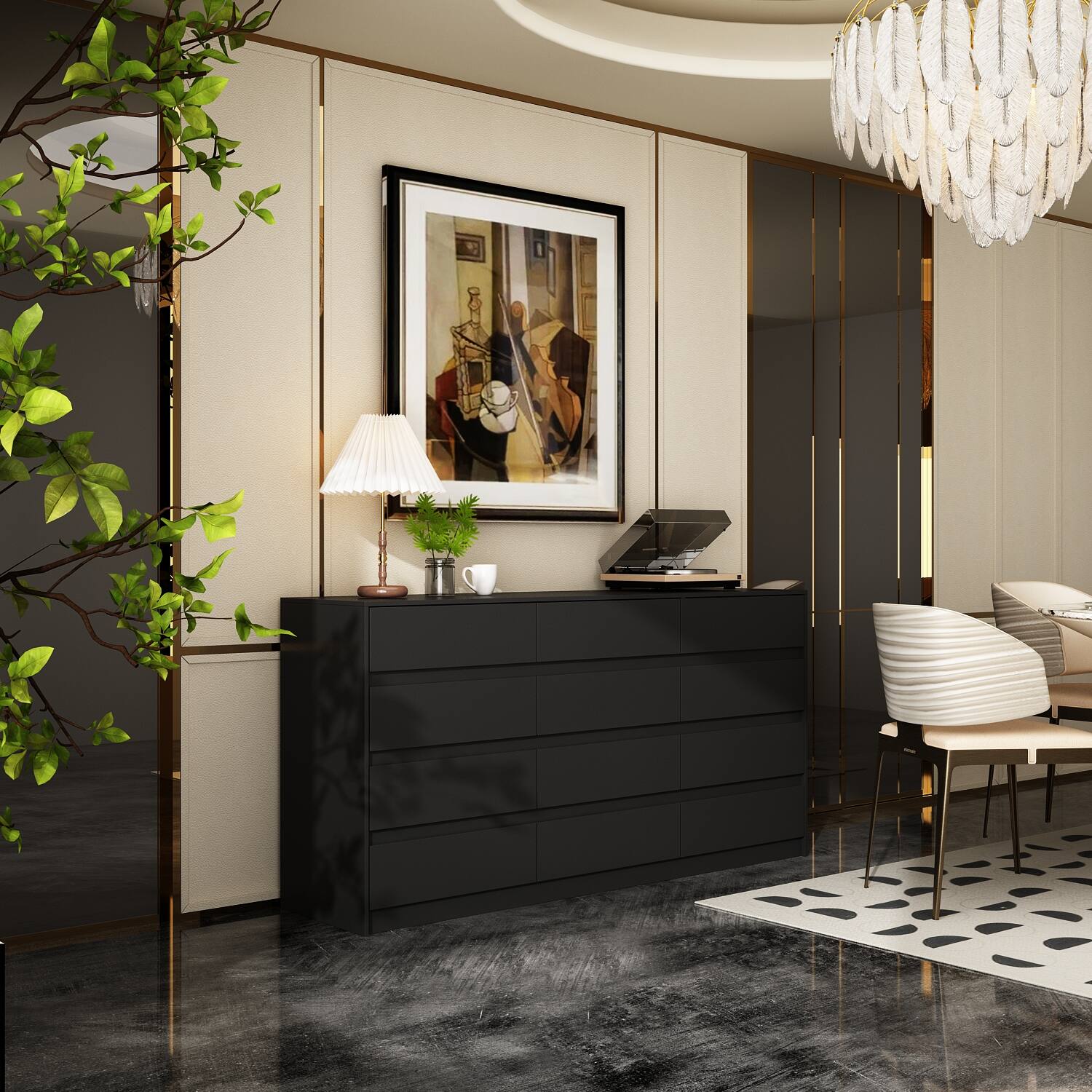 Alt View 10. Famapy - Famapy Horizontal 12 - Drawer Dresser: Arched - Front & Hidden - Handle Chest of Drawers - Black.