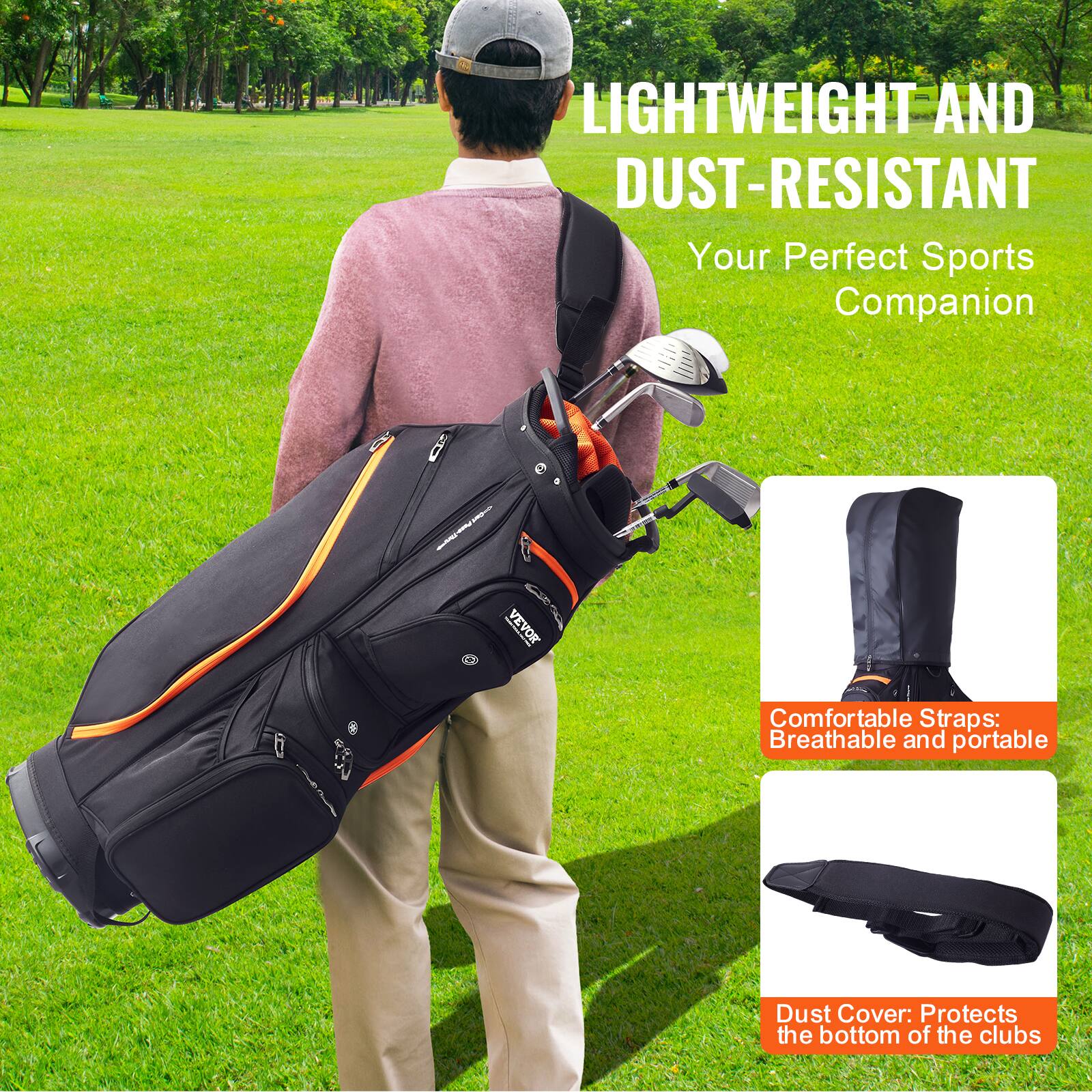 LIGHTWEIGHT AND DUST-RESISTANT  
Your Perfect Sports Companion  

Comfortable Straps: Breathable and portable  

Dust Cover: Protects the bottom of the clubs
