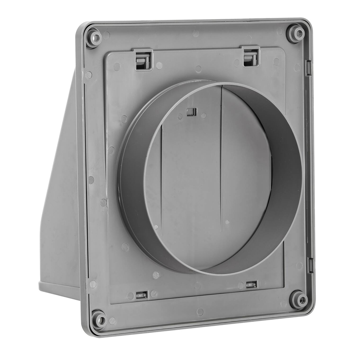 Left. Lambro - 6" Plastic Wall Exhaust or Air Intake Vent with Hinged Screen, Removable Damper, 1.25" Collar, Model 3510.