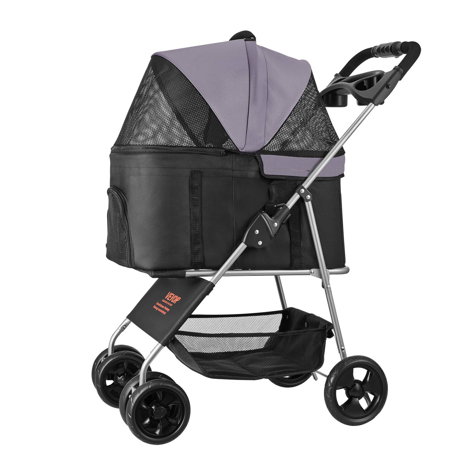Alt View 5. VEVOR - Pet Stroller,35 lbs Weight Capacity,Foldable Dog Stroller Cart,4 Wheels Cats Pram with Detachable Carrier & Mesh Windows - Black.