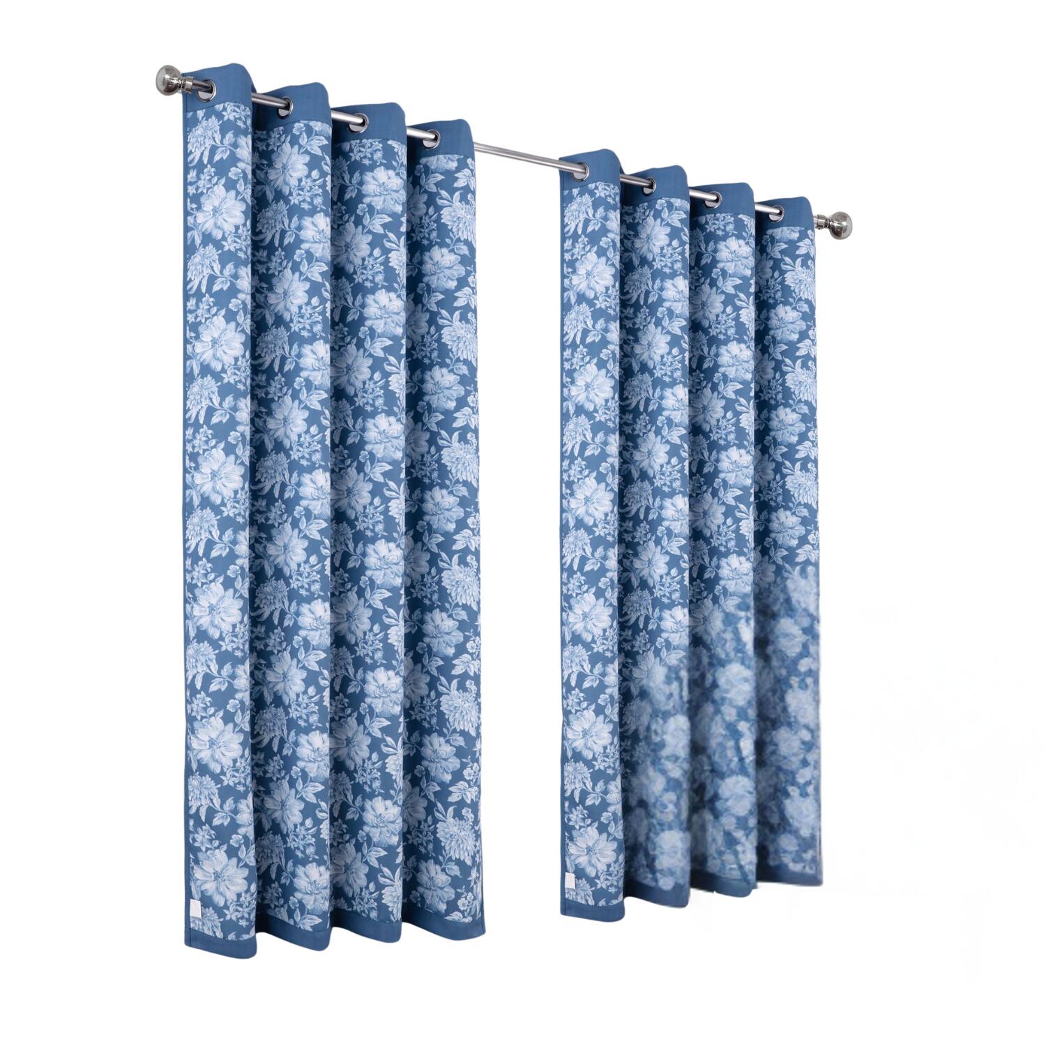 Front. Olivia Gray - Olivia Gray 100% Polyester 190 GSM Eloise Reversible Blackout Grommet Curtain Panel 54" x 84" Blue - Blue.