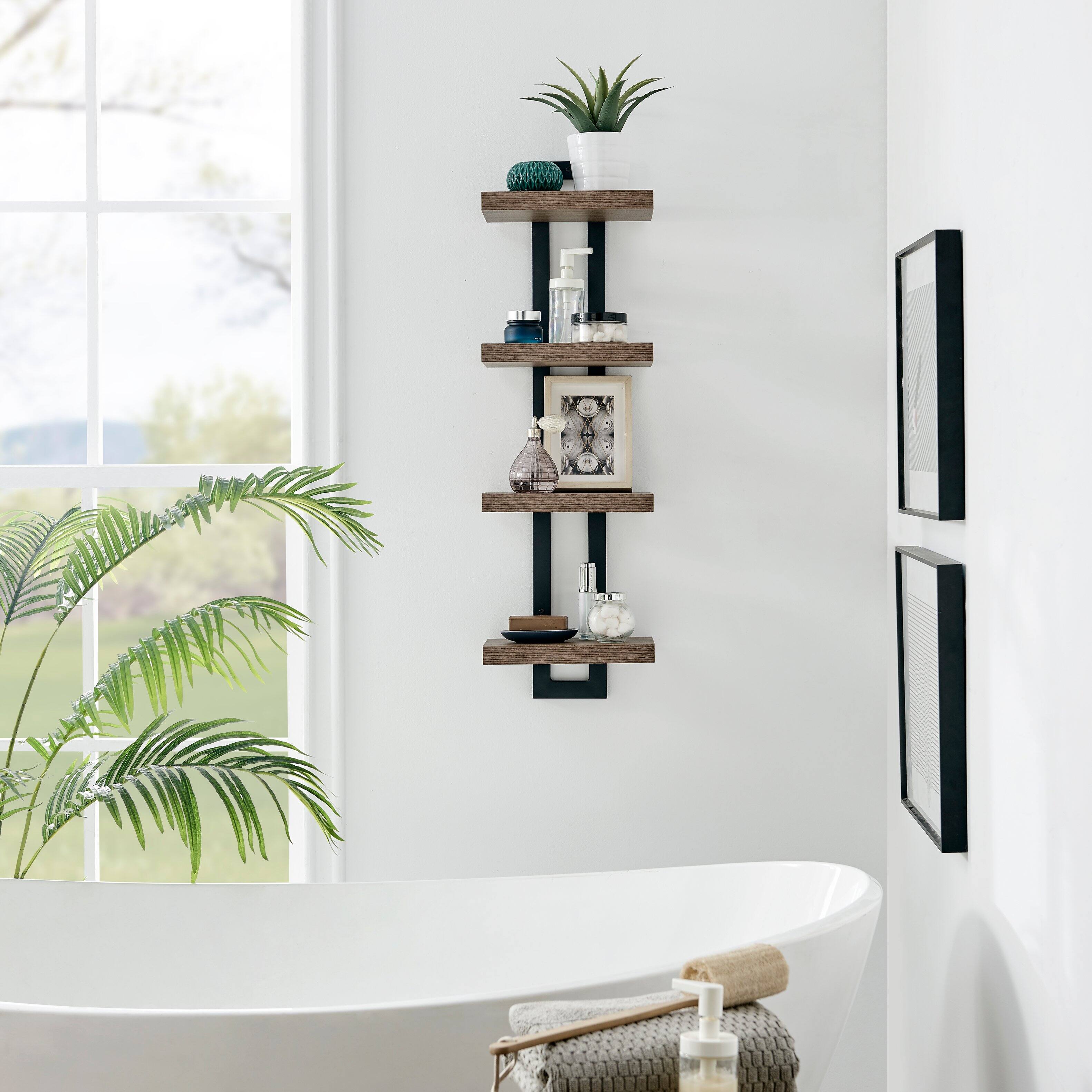 Alt View 1. Danya B - 4-Tier Ladder Bracket Wall Shelves - Black Metal and Walnut Finish - Walnut.