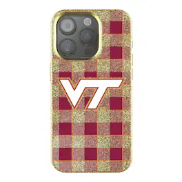 Keyscaper - NCAA - Virginia Tech Hokies Plaid Bling iPhone Case - 14 - Gold