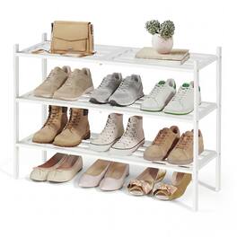 Songmics Home - Bamboo Shoe Rack for Closet, Stackable Shoe Oragnizer with Modular Structure - Cloud White