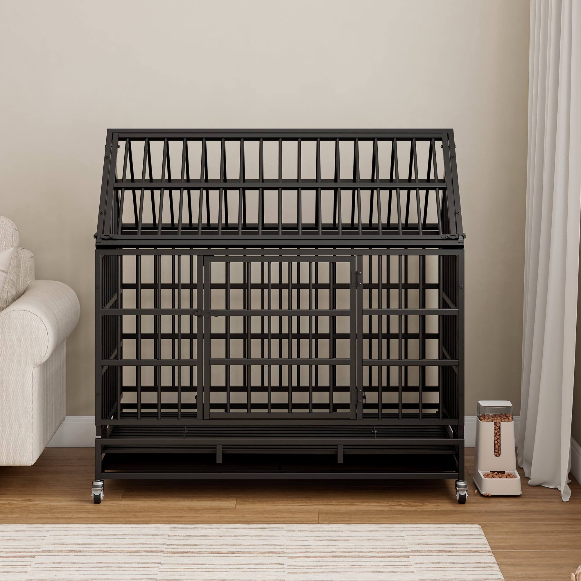 Alt View 1. Pefilos - 48" Heavy Duty Dog Cage with Wheels, Folding Metal Kennel and Crate for Medium and Large Dogs.