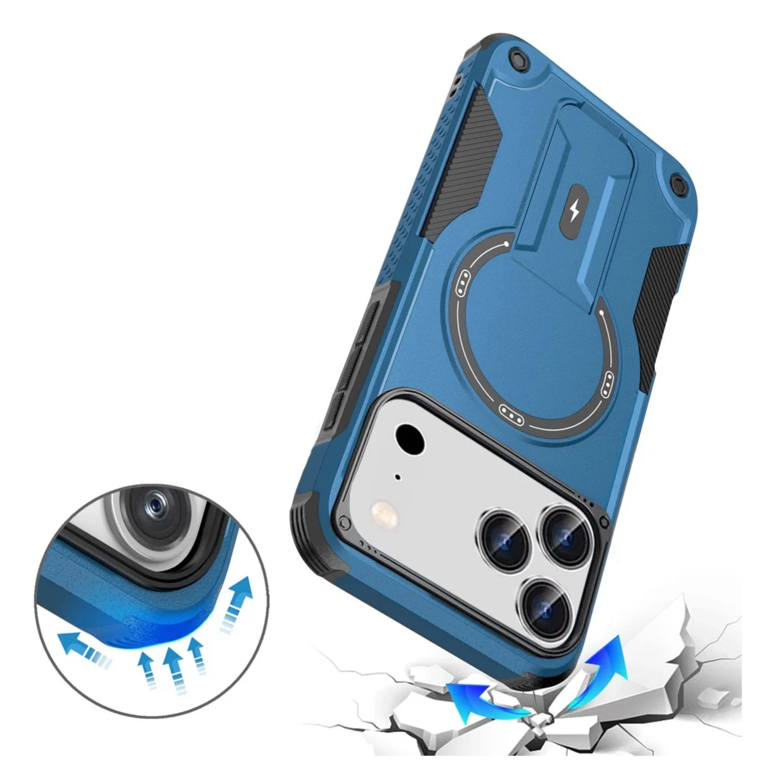 Left. Kitcheniva - Matte Finish Shockproof Magnetic Circle Rugged Grip Kickstand Phone Case With Tempered Glass For iPhone 17 Pro Max Blue - Blue.