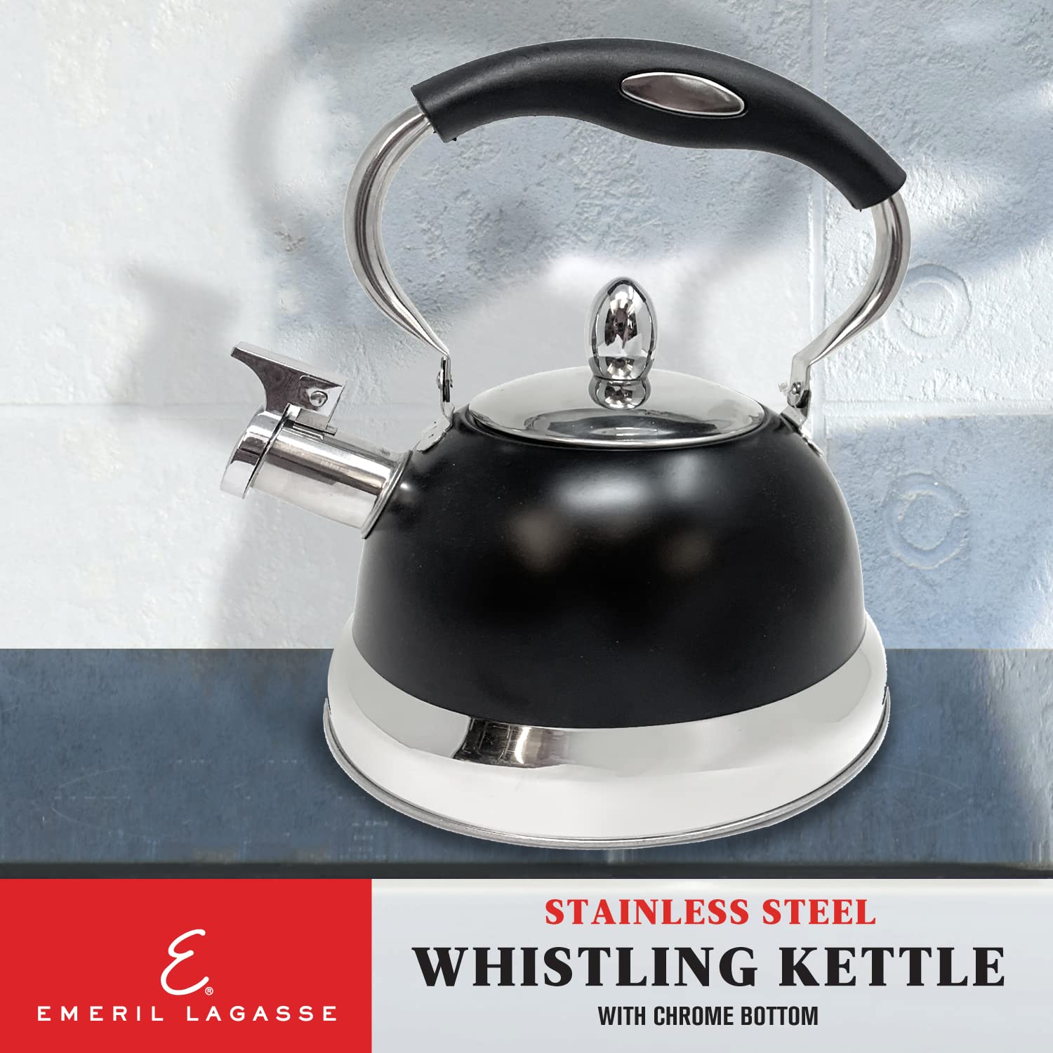 STAINLESS STEEL WHISTLING KETTLE WITH CHROME BOTTOM