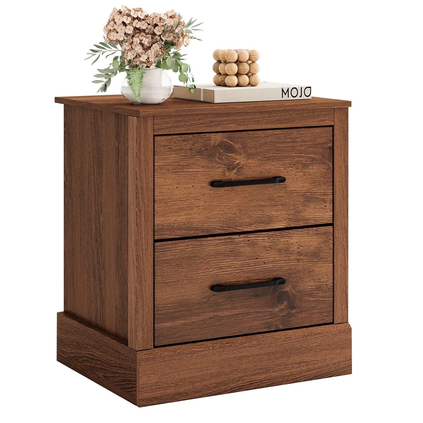 Alt View 9. Gymax - Gymax Set of 2 Drawer Nightstand Bedside Table Compact Sofa End Table Rustic Walnut - Rustic Walnut.