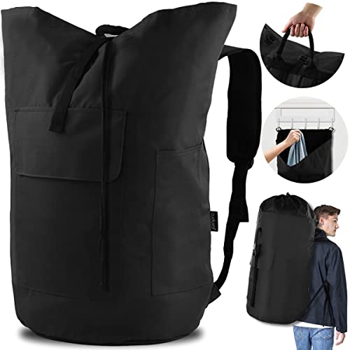 Front. Pacoar Cade - Laundry Bag Backpack 125l Extra Large Travel Bags With Shoulder Straps Adjustable Extendable Design Hamper 3 Pockets - Black.