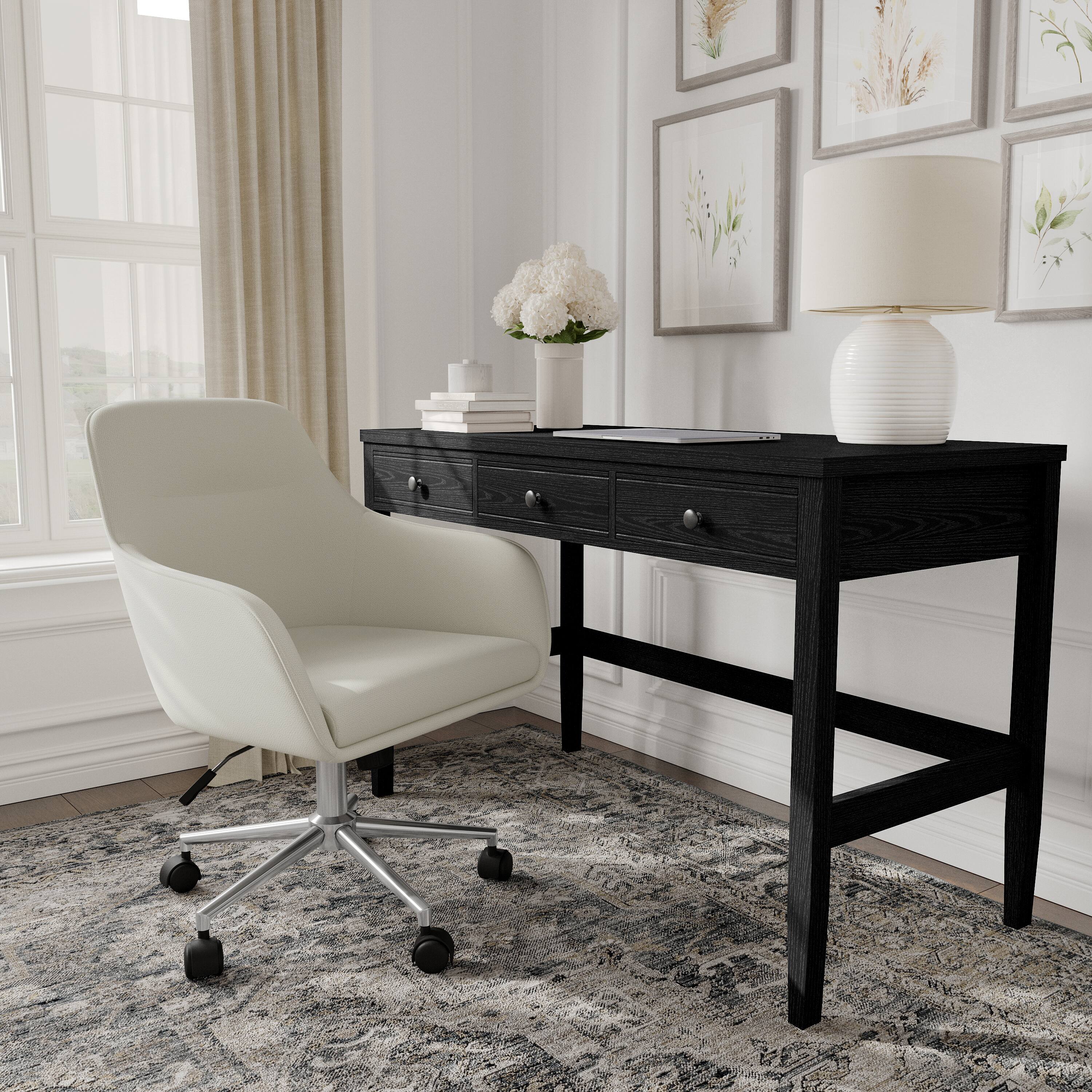 Alt View 1. Martha Stewart - Rayna Upholstered Swivel Home Office Chair with Flared Arms - Light Gray Fabric/Polished Nickel Frame.