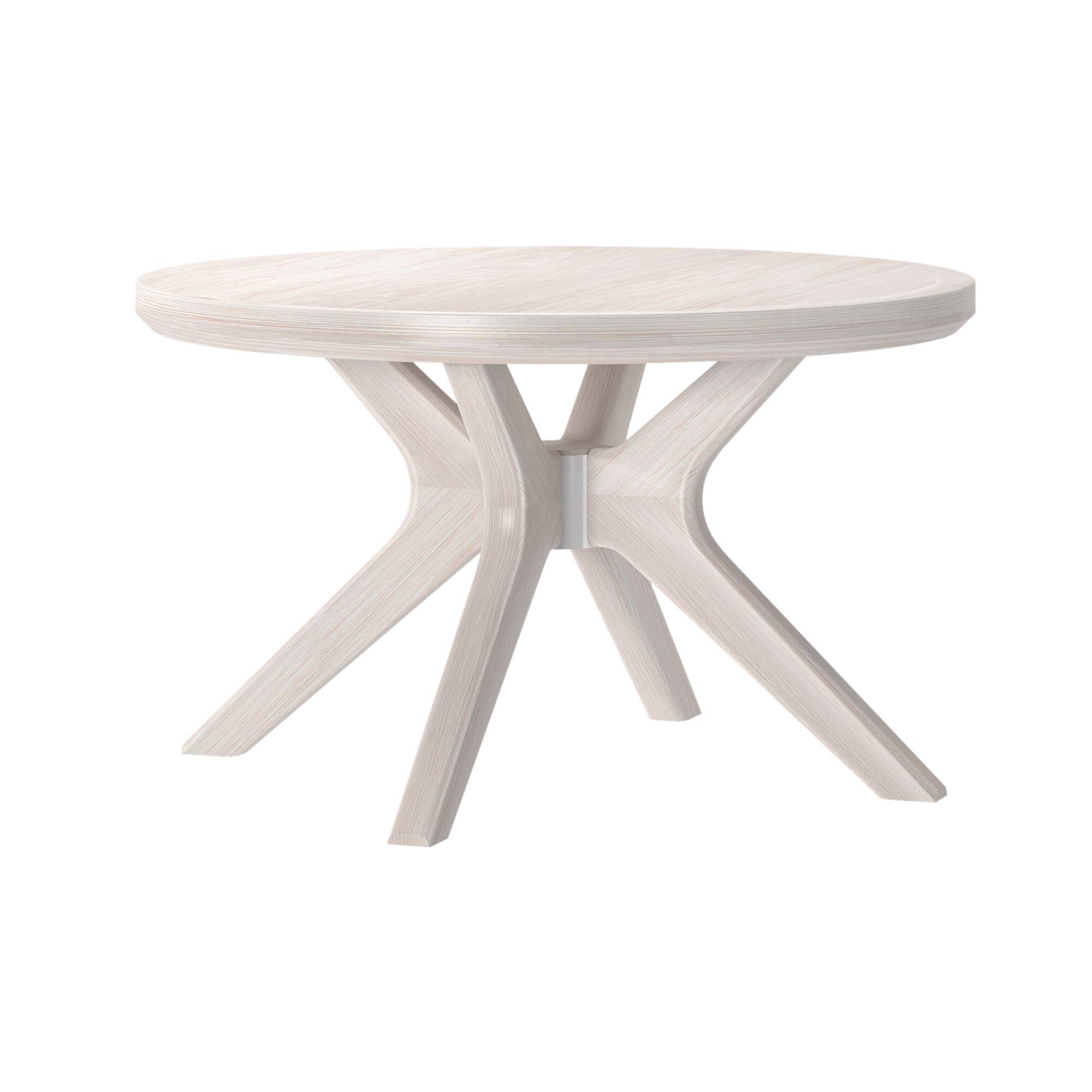 Alt View 2. Plank+Beam - Cross Leg Round Coffee Table (30in x 30in / 760mm x 760mm), White Sand Wirebrush - White Sand Wirebrush.