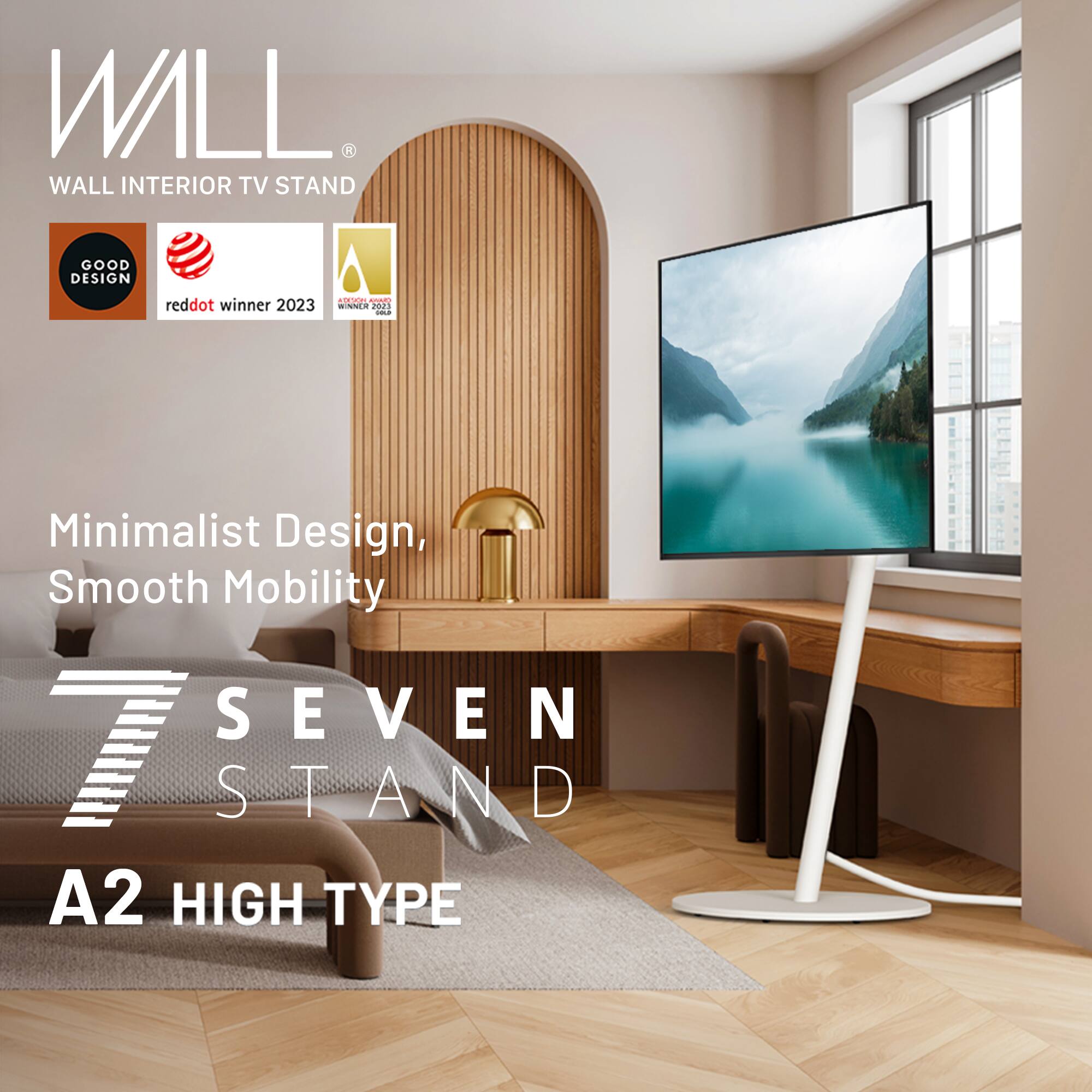 WALL SevenStand A2 High Type – Rolling TV Stand for 24–55 Inch TVs