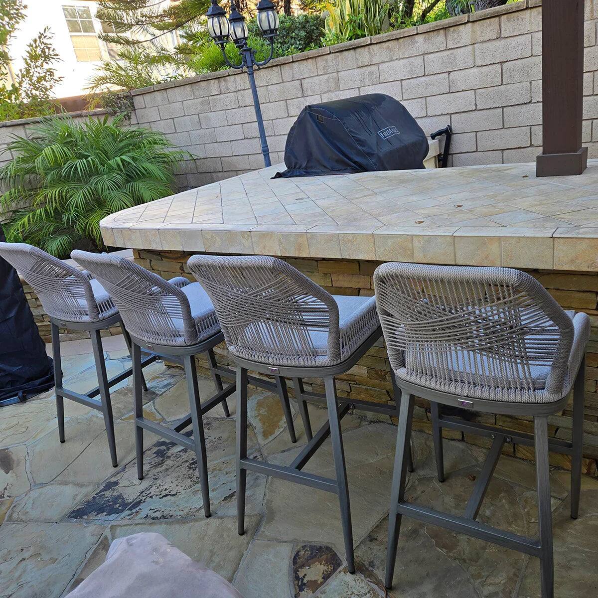 Alt View 1. PURPLE LEAF - Outdoor Bar Stool Set of 2, Wicker Rattan Bar stools with Back Aluminum Outside Garden Patio Bar Chairs - Light Grey-twill-Counter Height.