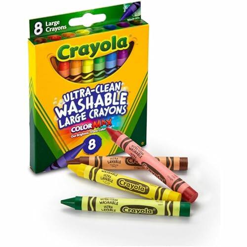 Washable Large 8 Crayons Crayola WASHABLE ULTRA-CLEAN LARGE CRAYONS COLOR MAX Our Brightest, 8 LAVABLE ULTRA WASHABLE Crayola