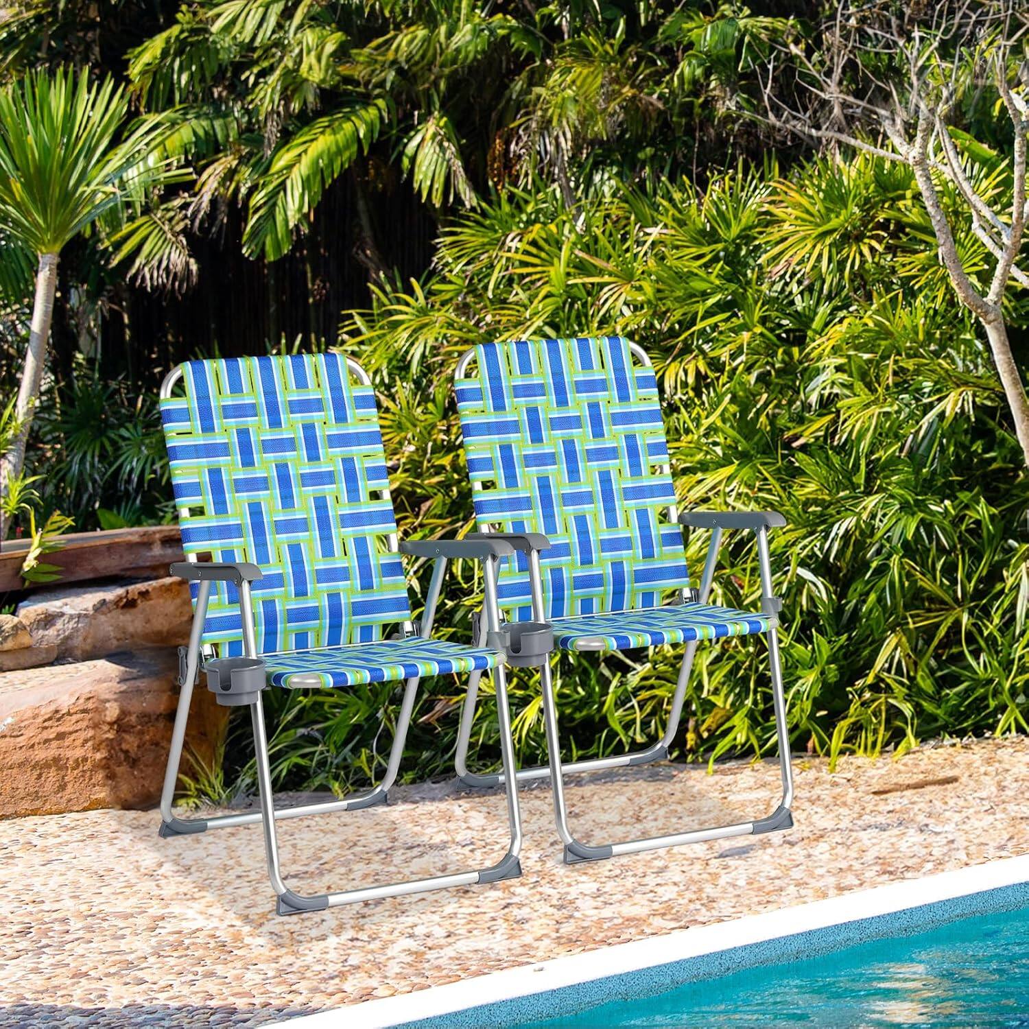 Alt View 7. Winado - 1PC 36in Portable Folding Aluminum Beach Chair with Cup Holder Webbed Beach Chair for Outdoor Camping Yard Garden Beach - Blue Stripe.