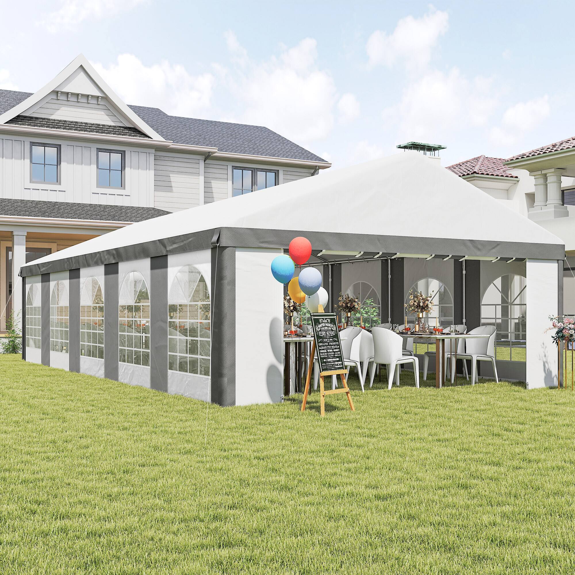 Alt View 8. Outsunny - 16 x 32 ft Heavy Duty Party Tent Outdoor Gazebo Wedding Tent Event Shelter Carport BBQ - White and Gray.