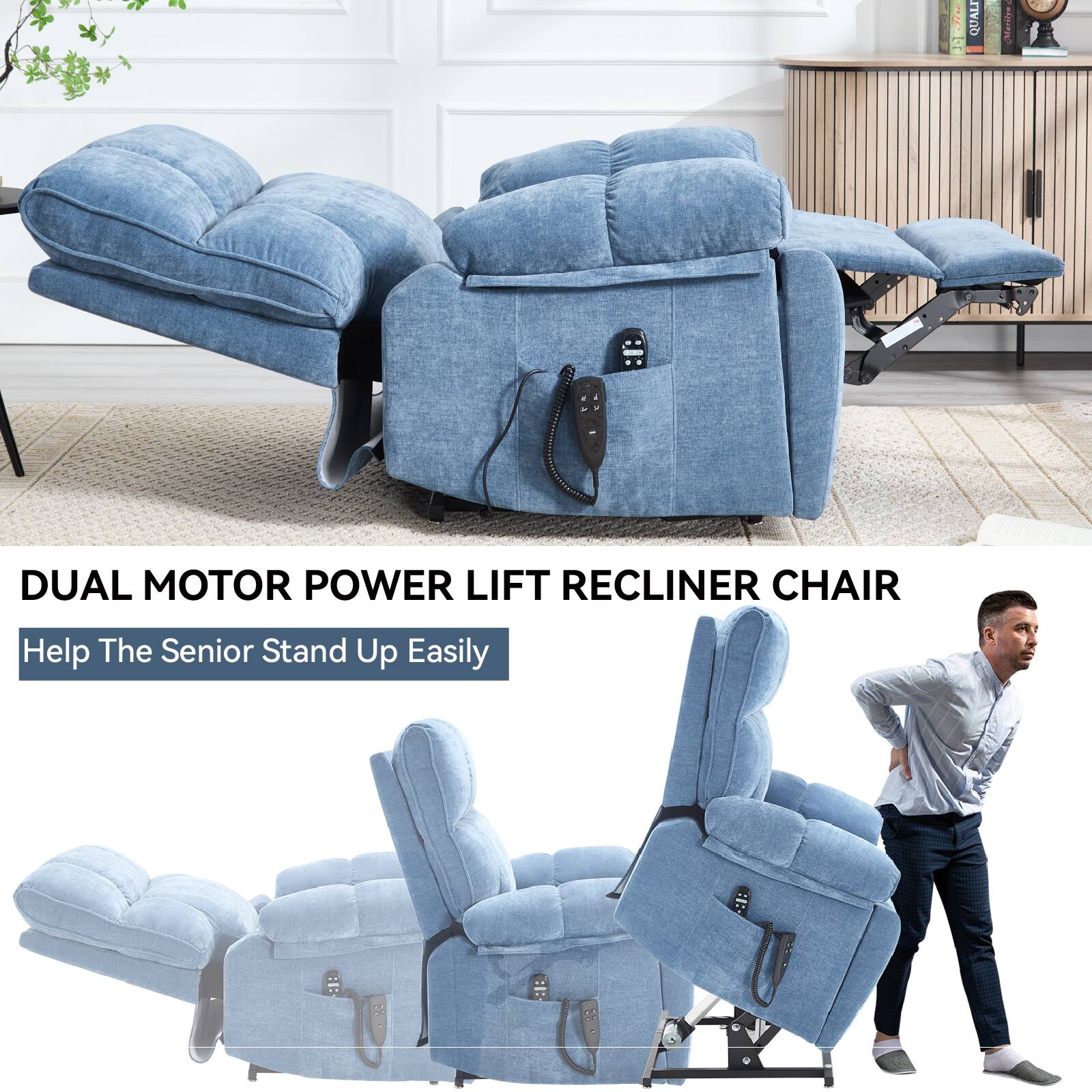 DUAL MOTOR POWER LIFT RECLINER CHAIR  
Help The Senior Stand Up Easily
