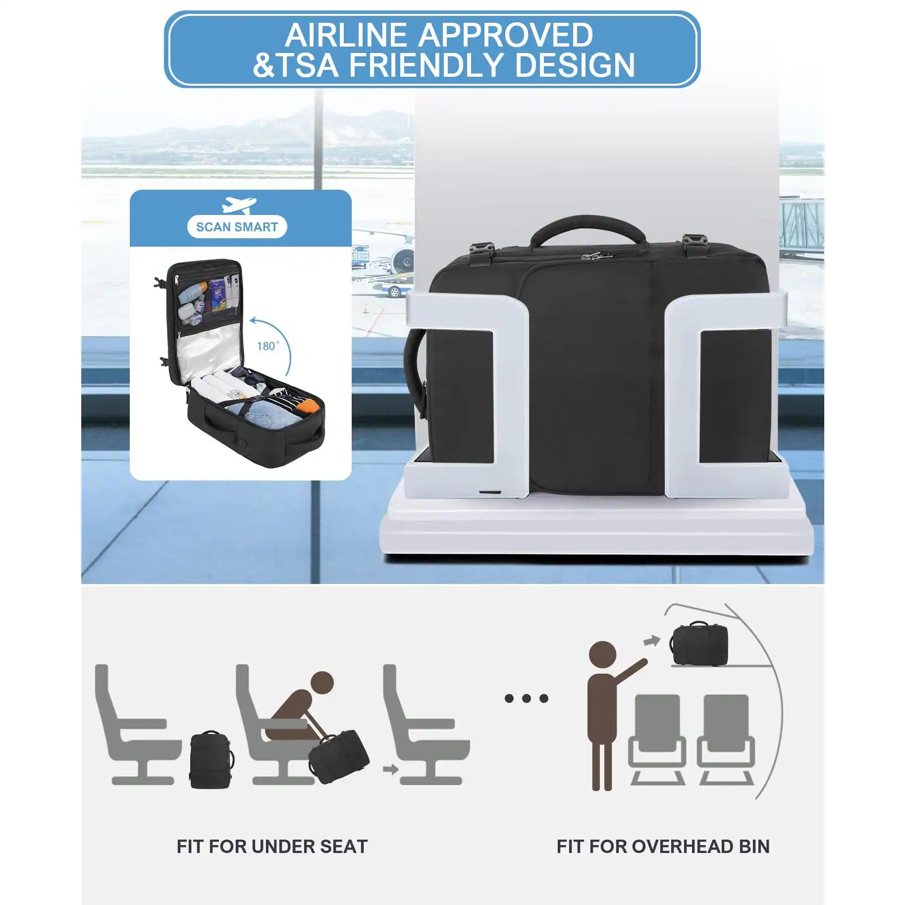 Back. Stamp n Camp - Travel Backpack For Men Women  Lightweight Personal Item Trave Bag Airlines Carry On With Usb Charging Port Durable - Black-X-Large.