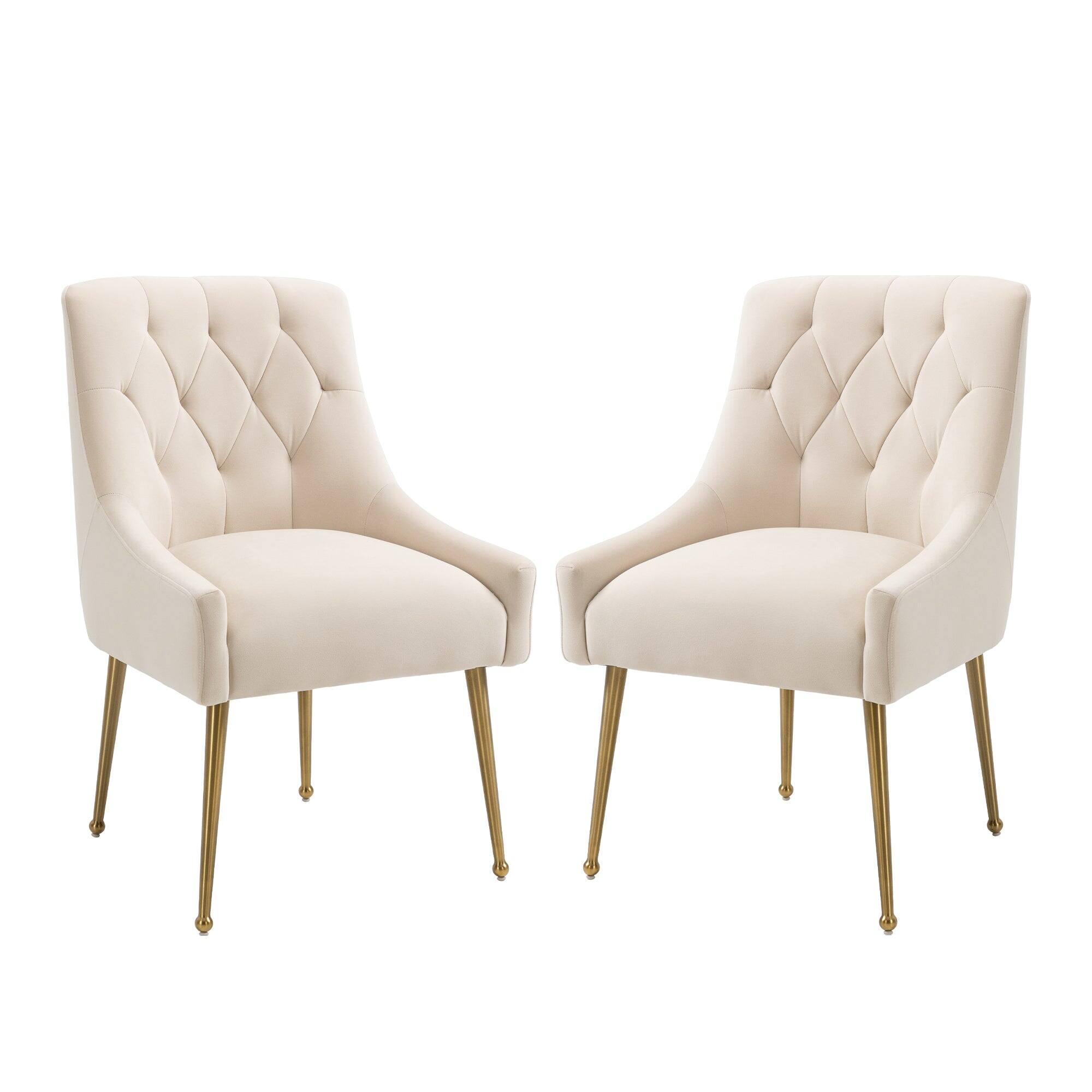 Photos - Chair Boyel Living - Tufted Velvet Upholstered Golden Legs Dining  with Pulling Handle and Adjustable Foot Nails (Set of 2)