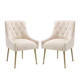 Boyel Living - Tufted Velvet Upholstered Golden Legs Dining Chair with Pulling Handle and Adjustable Foot Nails(Set of 2) - Beige