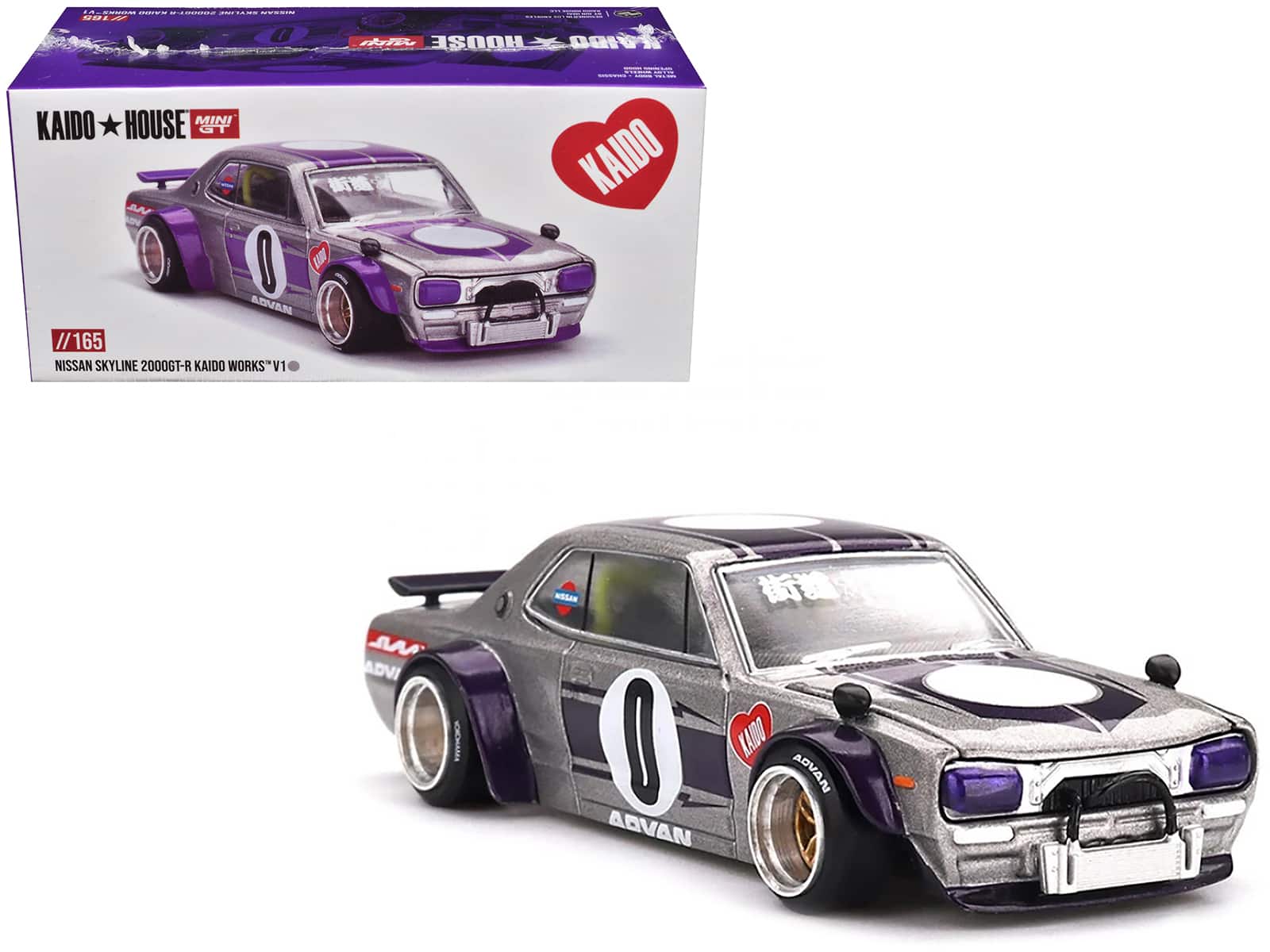 "True Scale Miniatures - Nissan Skyline 2000GT-R ""Kaido Works V1"" RHD #0 Silver Metallic with Purple ""Kaido House"" 1/64 Model Car by Mini GT" price history on PriceWatchPro