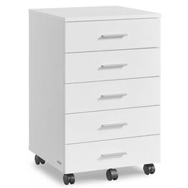 Songmics Home - File Cabinet, Mobile Pedestal Filing Cabinet with Wheels, Printer Stand with 5 Drawers, Tool-Free Sliding Rails - Cloud White