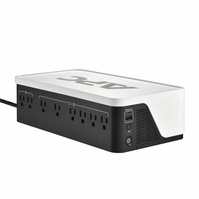 APC - Back-UPS, 1050VA/600W, Floor/Wall Mount, 120V, 8x NEMA 5-15R outlets, USB Type A + C Ports - Floor/Wall Mountable - Black,White