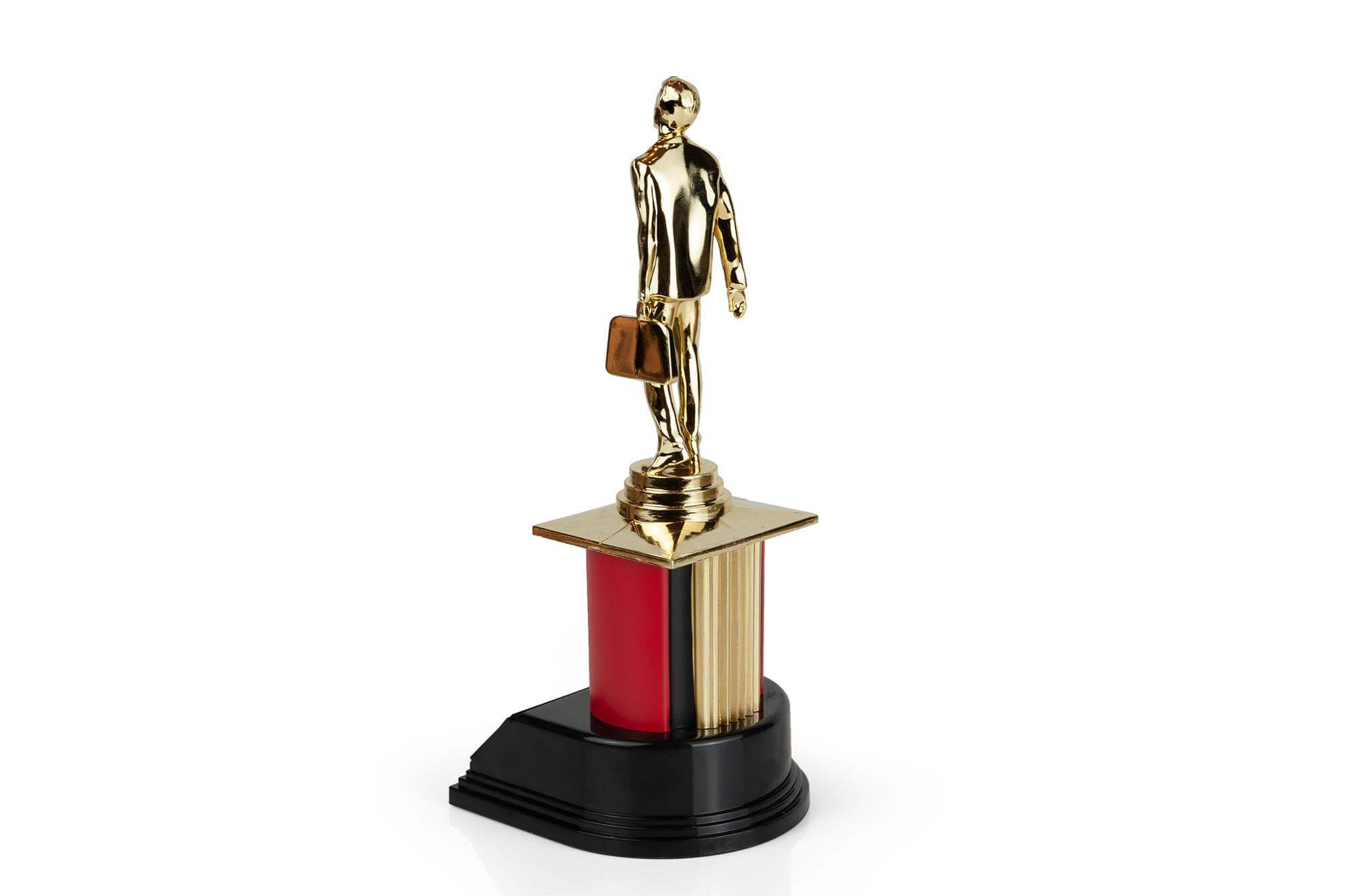 Alt View 1. Surreal Entertainment - The Office Dundie Award Replica With 6 Interchangeable Plates | 8 Inches Tall - Gold.
