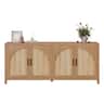 Bestier - 70" Modern TV Stand for TVs up to 75", Wood Media Console with 4 Fluted Curved Doors - brown oak