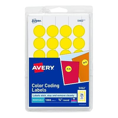 AVERY  
5462  
Color Coding Labels  
Labels stick, stay and remove cleanly  
REMOVABLE  
1008 LABELS  
3/4" round  
24 SHEETS  
A-M  
N-Z  
5462