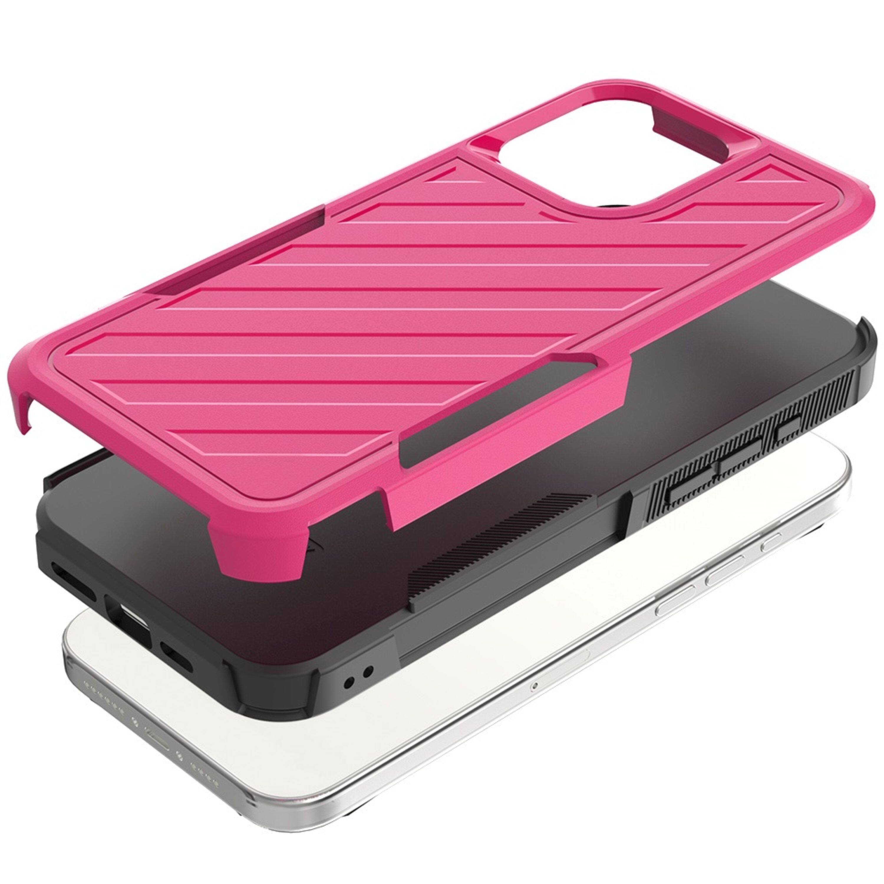 Left. Kitcheniva - Dual Layer Shockproof Case With Tempered Glass For iPhone 15 Pro Max Hot Pink/Black - Pink.