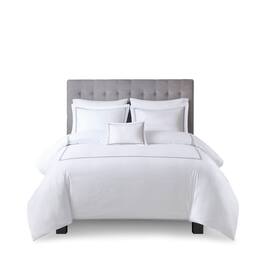 Gracie Mills - Mooney 500 Thread Count Embroidered Cotton Sateen Duvet Cover Set - White/Grey