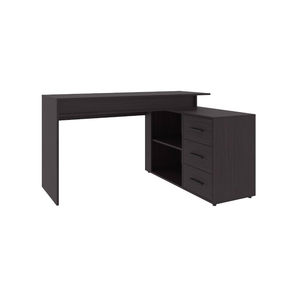 Left. Loheer - Loheer Black Wengue Desk with 3 Drawers and 2 Shelves Home Office Computer Desk - Black Wengue.
