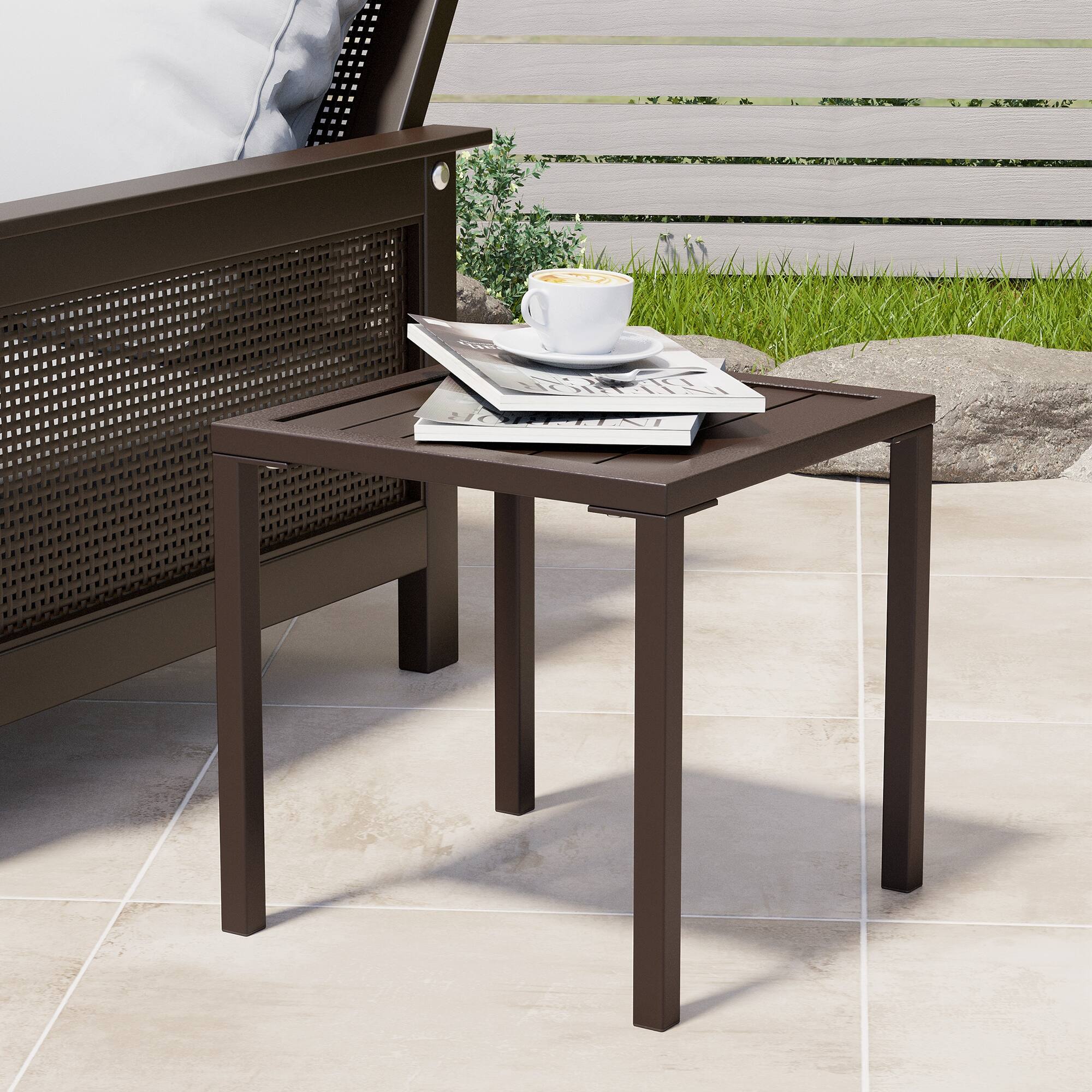 Alt View 4. Crestlive Products - Crestlive Products Aluminum Square Side Table Small Patio Coffee Bistro - Brown.
