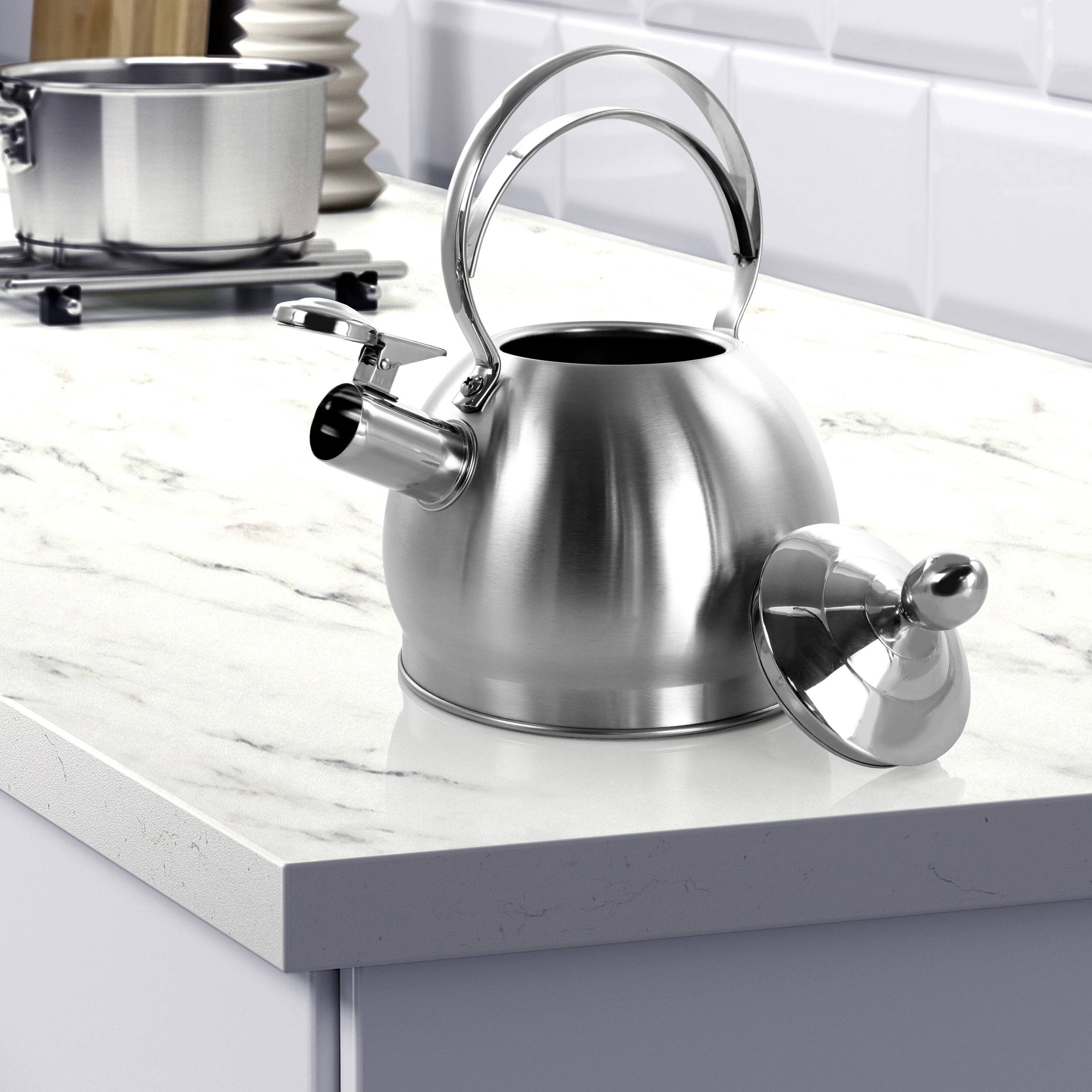 Alt View 5. MegaChef - MegaChef 3 Quart Round Stovetop Whistling Kettle in Brushed Silver - Silver.