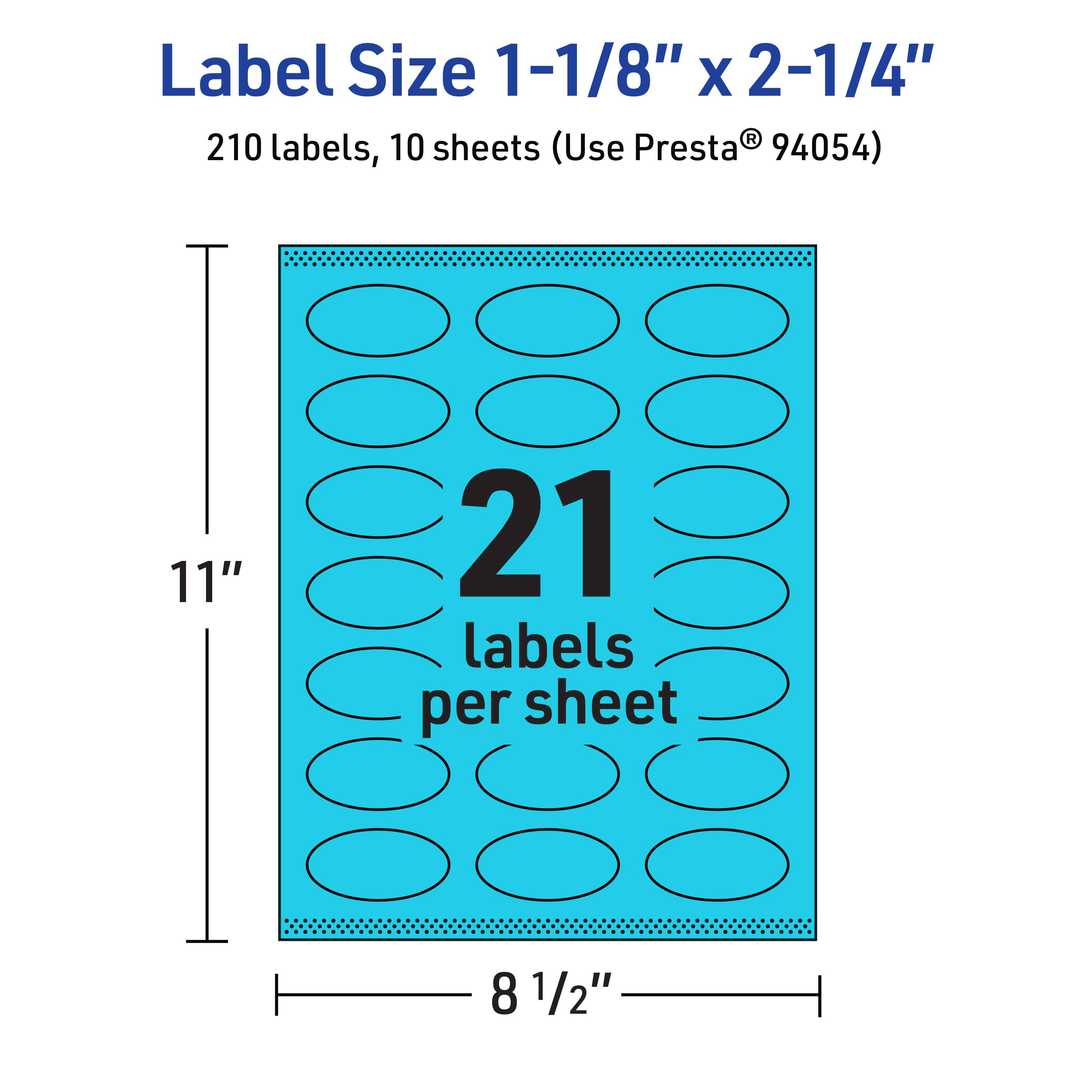 Label Size 1-1/8" x 2-1/4"  
210 labels, 10 sheets (Use Presta® 94054)  

21 labels per sheet  

11"  
8 1/2"