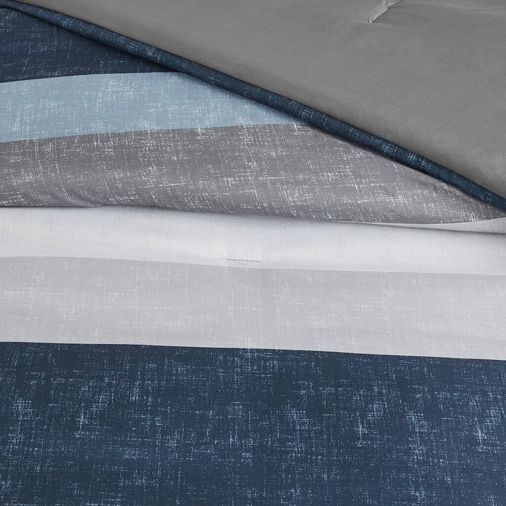 Alt View 5. Gracie Mills - Gracie Mills Ware Striped Comforter Set with Bed Sheets - Blue/Grey.