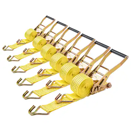Front. VEVOR - Ratchet Straps, 2 in x 15 ft, Heavy Duty Tie Down Straps with Double J Hook, 5000 lbs Break Strength, Carry Bag - Yellow.