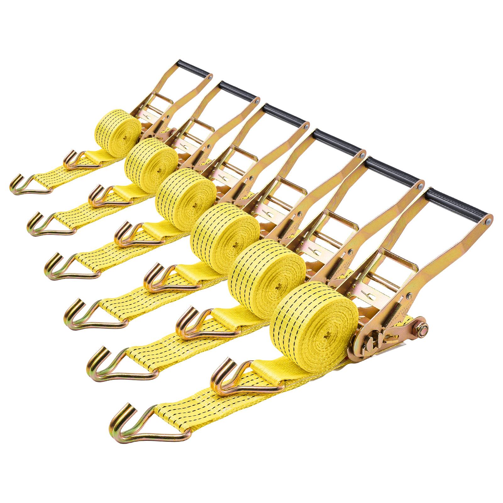 Front. VEVOR - Ratchet Straps, 2 in x 15 ft, Heavy Duty Tie Down Straps with Double J Hook, 5000 lbs Break Strength, Carry Bag - Yellow.