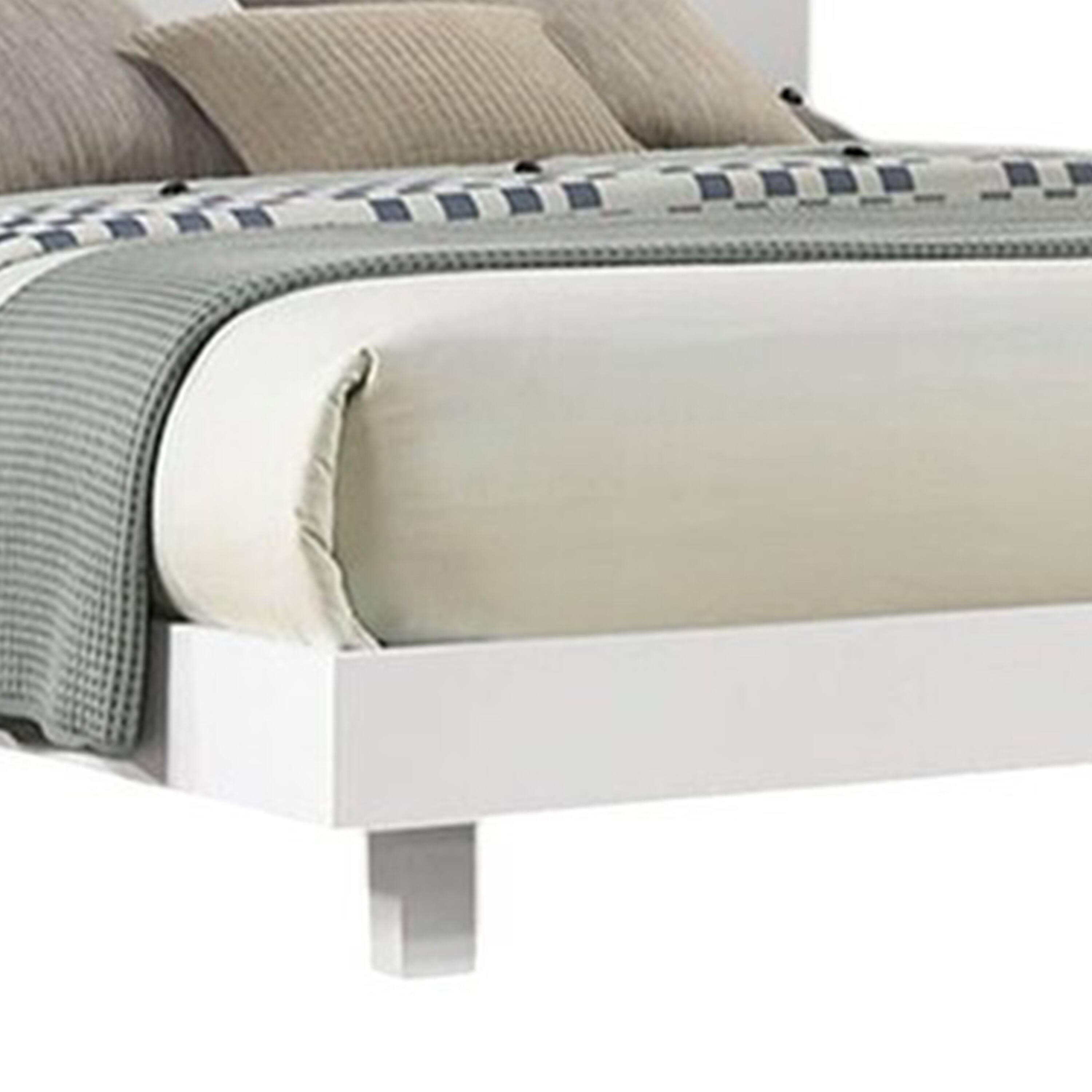 Alt View 3. Manhattan Lane - Yoki Queen Size Bed w Underbed LED, Acrylic Gold Trim, White Frame - White, Gold.