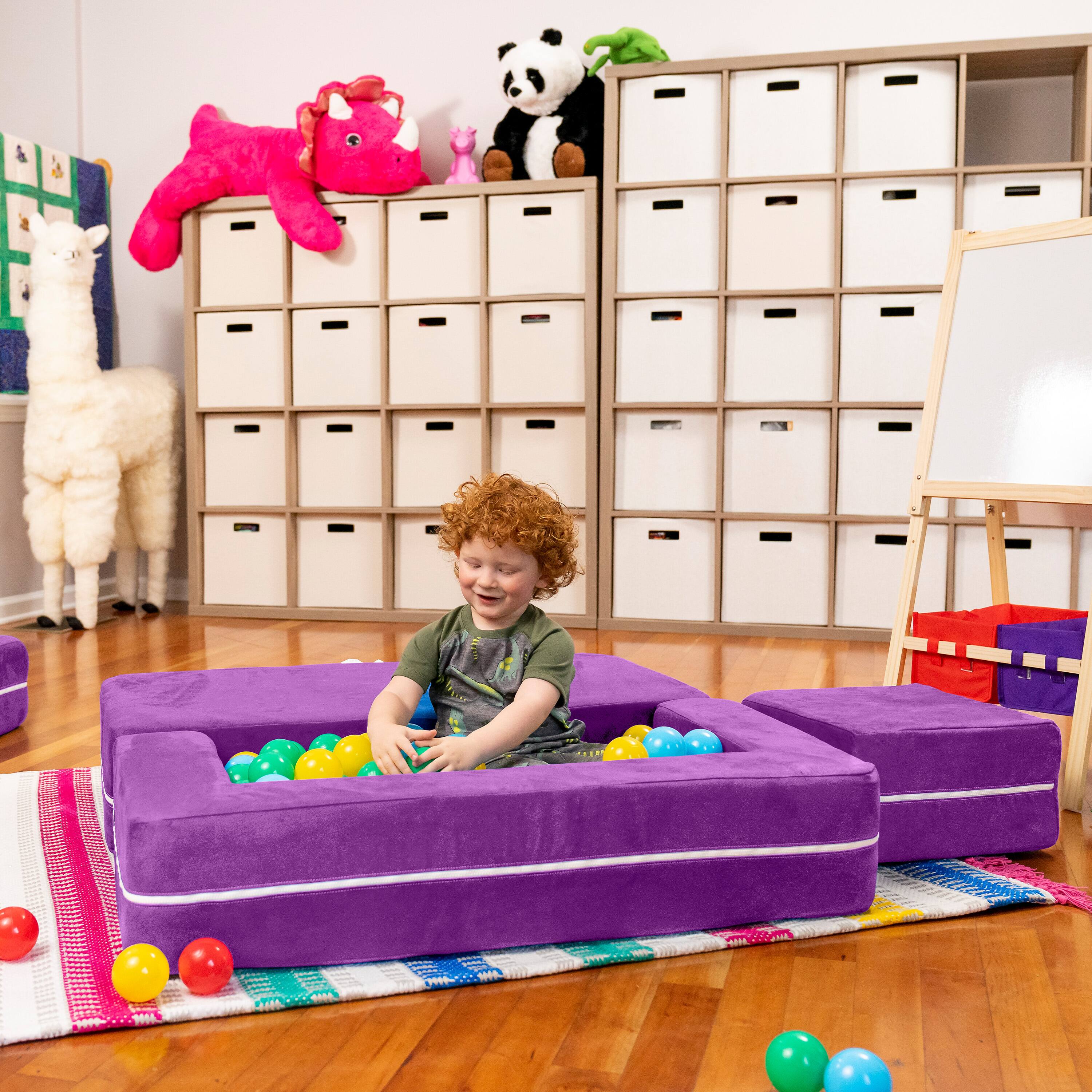 Alt View 2. Jaxx - Jaxx Zipline Kids Modular Loveseat & Ottomans/Fold Out Lounger, Grape - Grape.
