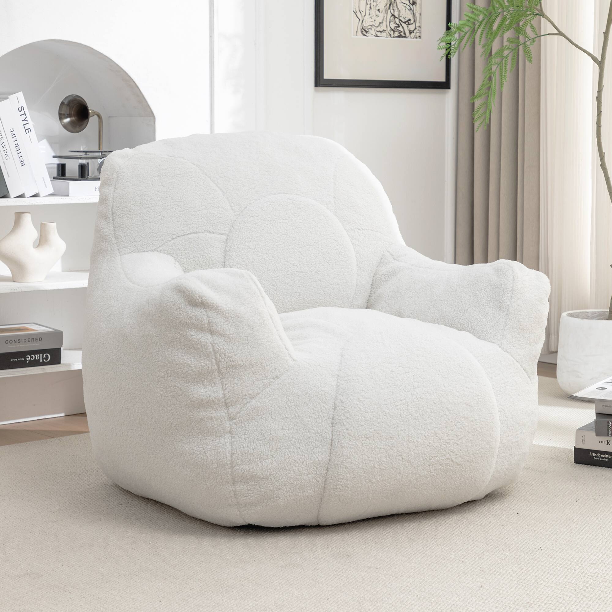 GOODSILO - Premium Memory Foam Bean Bag Sofa Chair with Plush Faux Fur Cover and Ergonomic Support for Living Spaces - White