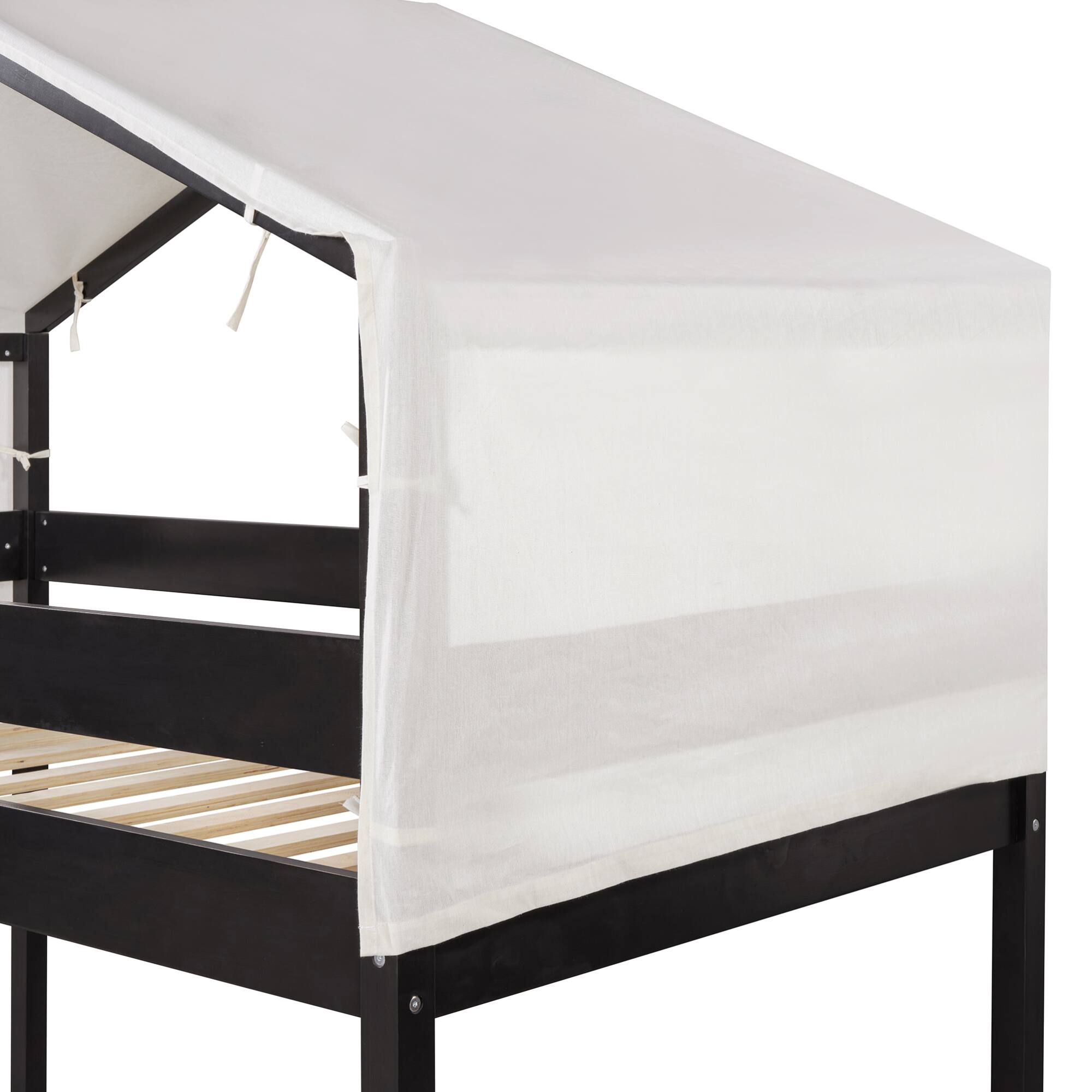 Alt View 9. GOODSILO - Space-Saving Twin Over Twin Wooden Bunk Bed with Playful Tent Design for Kids - Espresso.